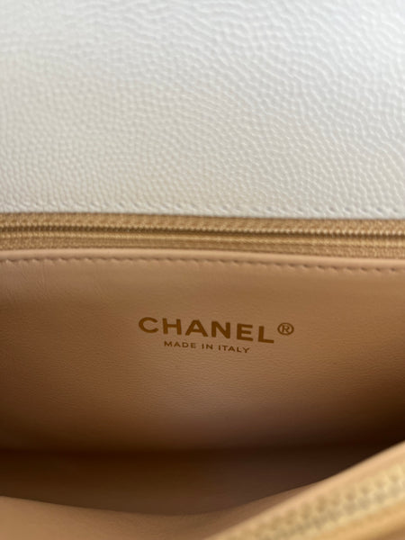 CHANEL White Caviar Quilted Medium Coco Handle Shoulder Flap Bag