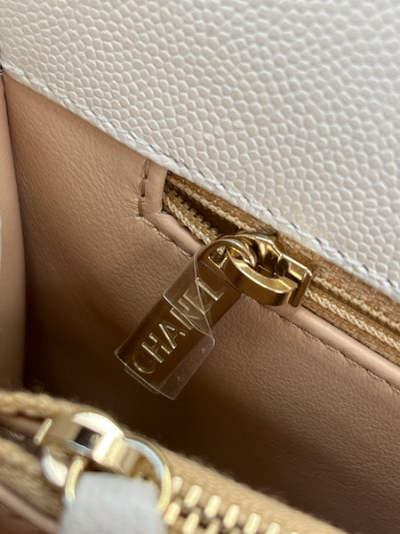 CHANEL White Caviar Quilted Medium Coco Handle Shoulder Flap Bag
