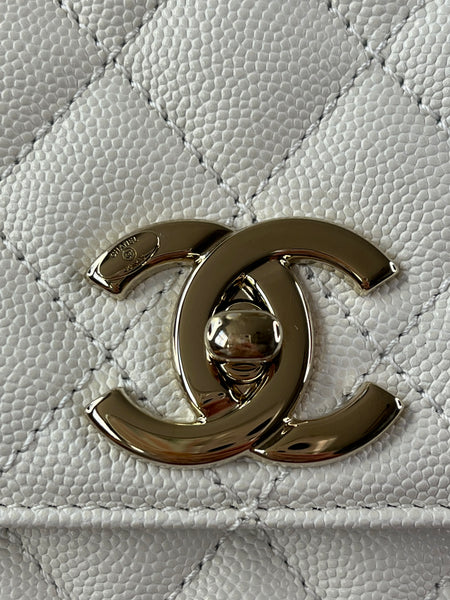 CHANEL White Caviar Quilted Medium Coco Handle Shoulder Flap Bag