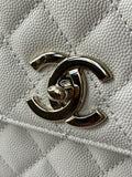 CHANEL White Caviar Quilted Medium Coco Handle Shoulder Flap Bag
