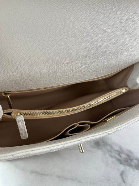 CHANEL White Caviar Quilted Medium Coco Handle Shoulder Flap Bag