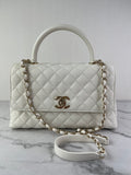 CHANEL White Caviar Quilted Medium Coco Handle Shoulder Flap Bag