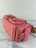 CHANEL Coral Pink Shiny Lambskin Quilted Trendy Pockets Hobo Shoulder Bag