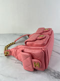 CHANEL Coral Pink Shiny Lambskin Quilted Trendy Pockets Hobo Shoulder Bag