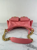 CHANEL Coral Pink Shiny Lambskin Quilted Trendy Pockets Hobo Shoulder Bag