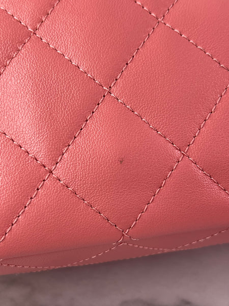 CHANEL Coral Pink Shiny Lambskin Quilted Trendy Pockets Hobo Shoulder Bag