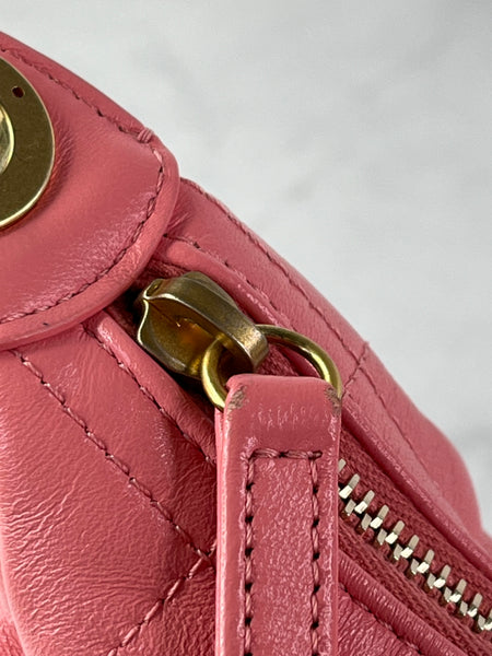 CHANEL Coral Pink Shiny Lambskin Quilted Trendy Pockets Hobo Shoulder Bag