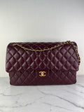 CHANEL Burgundy Grained Calfskin Quilted XXL Travel Flap Bag
