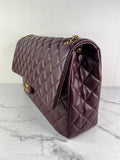 CHANEL Burgundy Grained Calfskin Quilted XXL Travel Flap Bag