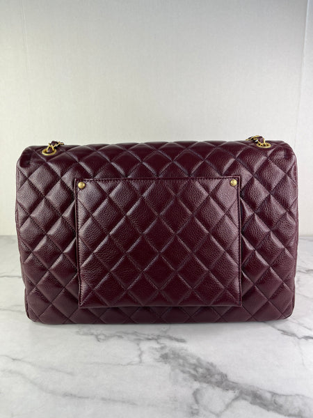 CHANEL Burgundy Grained Calfskin Quilted XXL Travel Flap Bag