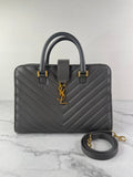 Saint Laurent Grey Calfskin Matelasse Chevron Small Monogram Cabas Shoulder/Crossbody Bag