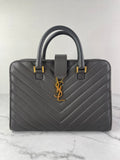 Saint Laurent Grey Calfskin Matelasse Chevron Small Monogram Cabas Shoulder/Crossbody Bag