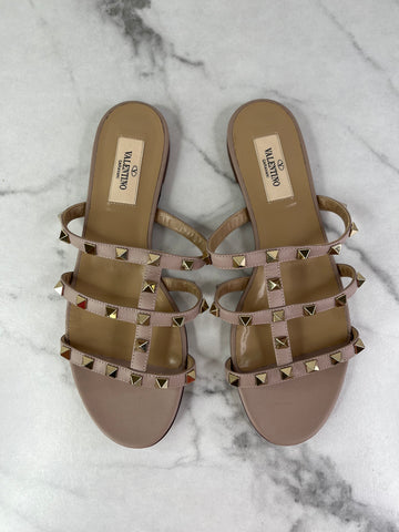VALENTINO Poudre Rockstud Flat Slide Sandals Size 37