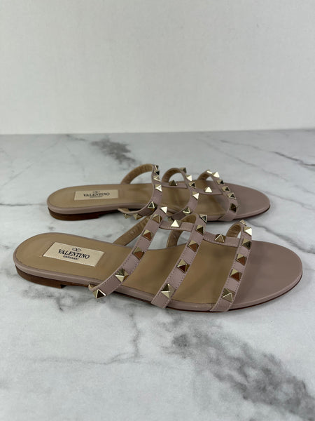 VALENTINO Poudre Rockstud Flat Slide Sandals Size 37