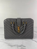Saint Laurent Grey Calfskin Matelasse Chevron Small Monogram Cabas Shoulder/Crossbody Bag