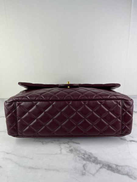 CHANEL Burgundy Grained Calfskin Quilted XXL Travel Flap Bag