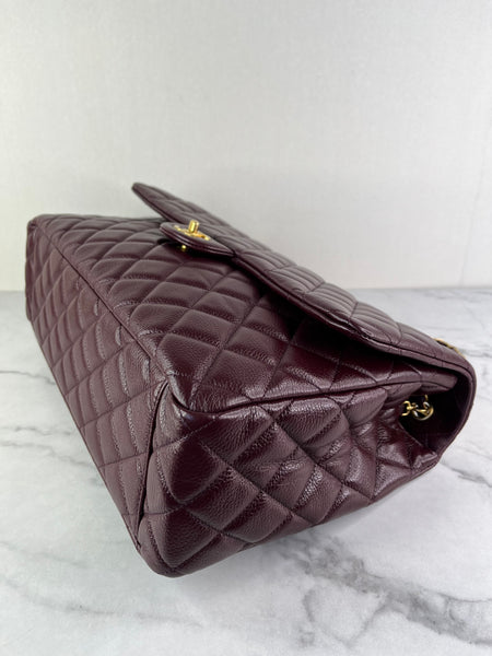 CHANEL Burgundy Grained Calfskin Quilted XXL Travel Flap Bag