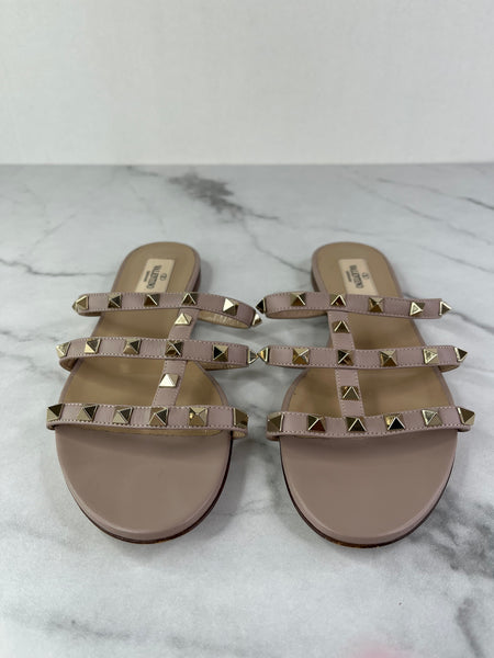 VALENTINO Poudre Rockstud Flat Slide Sandals Size 37