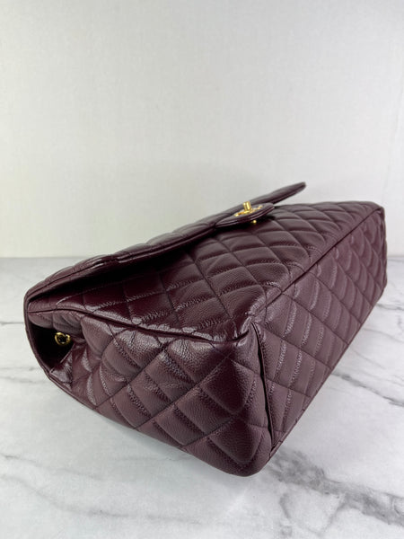 CHANEL Burgundy Grained Calfskin Quilted XXL Travel Flap Bag