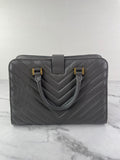 Saint Laurent Grey Calfskin Matelasse Chevron Small Monogram Cabas Shoulder/Crossbody Bag
