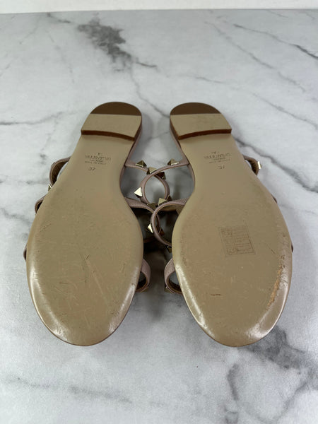 VALENTINO Poudre Rockstud Flat Slide Sandals Size 37