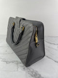 Saint Laurent Grey Calfskin Matelasse Chevron Small Monogram Cabas Shoulder/Crossbody Bag