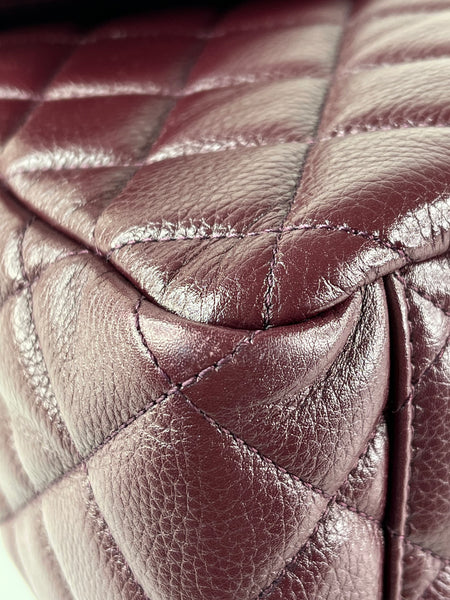 CHANEL Burgundy Grained Calfskin Quilted XXL Travel Flap Bag