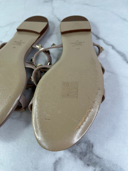 VALENTINO Poudre Rockstud Flat Slide Sandals Size 37