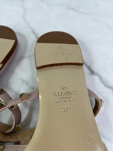 VALENTINO Poudre Rockstud Flat Slide Sandals Size 37