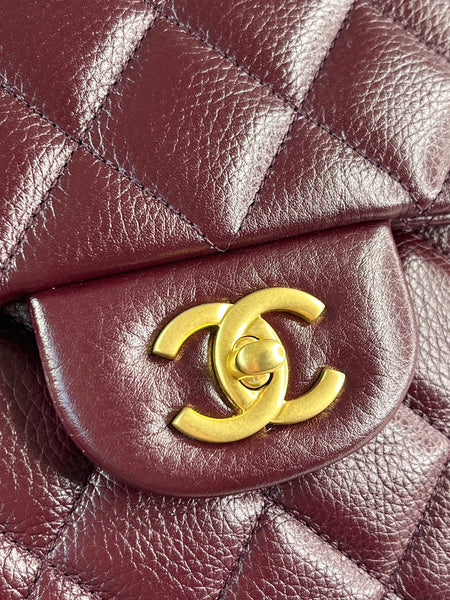 CHANEL Burgundy Grained Calfskin Quilted XXL Travel Flap Bag