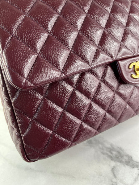 CHANEL Burgundy Grained Calfskin Quilted XXL Travel Flap Bag