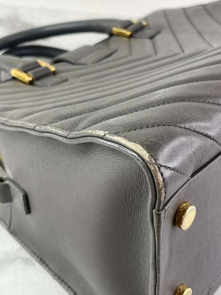 Saint Laurent Grey Calfskin Matelasse Chevron Small Monogram Cabas Shoulder/Crossbody Bag