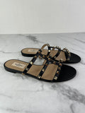 VALENTINO Black Rockstud Flat Slide Sandals Size 37