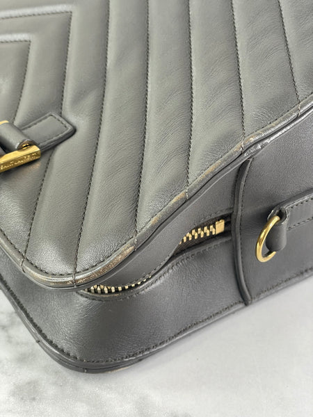 Saint Laurent Grey Calfskin Matelasse Chevron Small Monogram Cabas Shoulder/Crossbody Bag