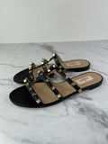 VALENTINO Black Rockstud Flat Slide Sandals Size 37