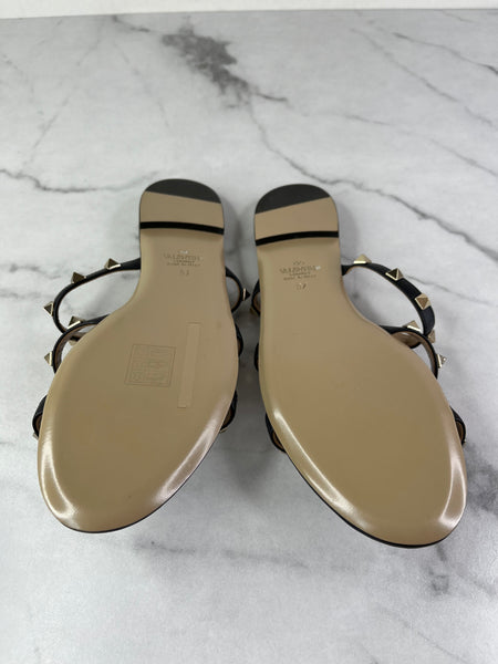 VALENTINO Black Rockstud Flat Slide Sandals Size 37