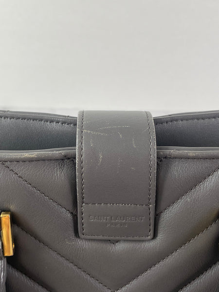 Saint Laurent Grey Calfskin Matelasse Chevron Small Monogram Cabas Shoulder/Crossbody Bag