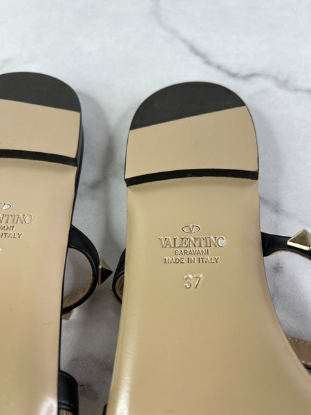 VALENTINO Black Rockstud Flat Slide Sandals Size 37