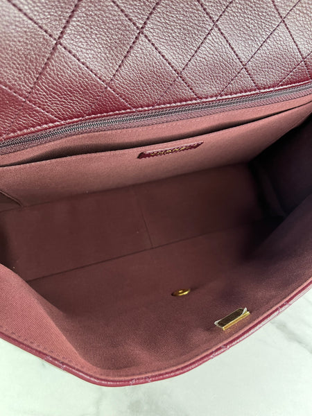 CHANEL Burgundy Grained Calfskin Quilted XXL Travel Flap Bag