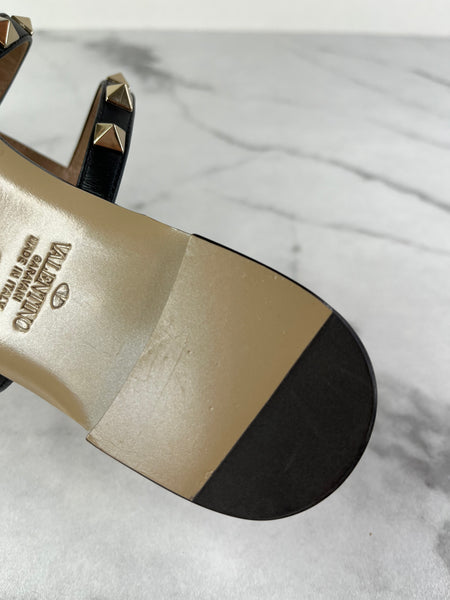 VALENTINO Black Rockstud Flat Slide Sandals Size 37