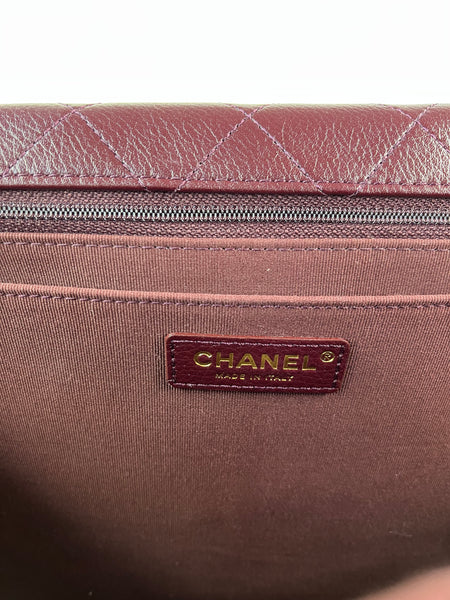 CHANEL Burgundy Grained Calfskin Quilted XXL Travel Flap Bag