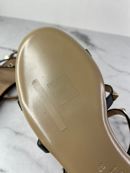 VALENTINO Black Rockstud Flat Slide Sandals Size 37