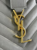 Saint Laurent Grey Calfskin Matelasse Chevron Small Monogram Cabas Shoulder/Crossbody Bag