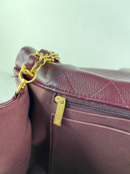 CHANEL Burgundy Grained Calfskin Quilted XXL Travel Flap Bag
