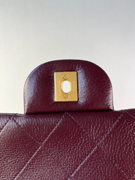 CHANEL Burgundy Grained Calfskin Quilted XXL Travel Flap Bag