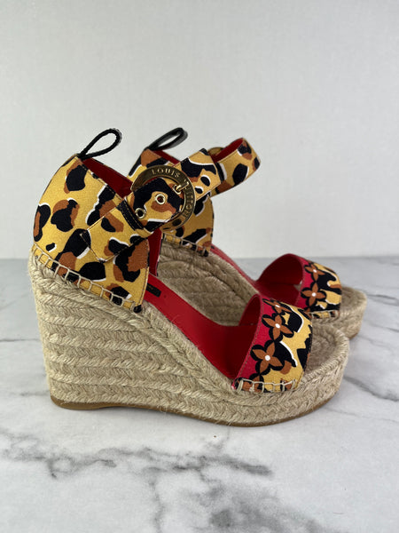 Louis Vuitton Leopard Print Wedge Sandals Size 36