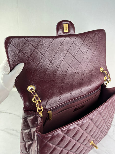 CHANEL Burgundy Grained Calfskin Quilted XXL Travel Flap Bag