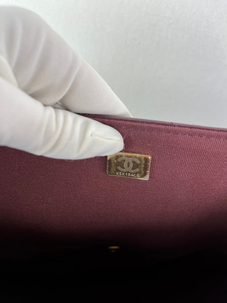 CHANEL Burgundy Grained Calfskin Quilted XXL Travel Flap Bag