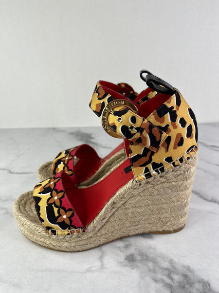 Louis Vuitton Leopard Print Wedge Sandals Size 36
