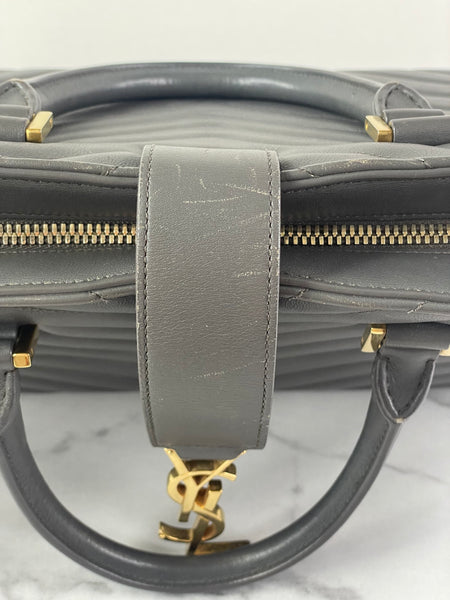Saint Laurent Grey Calfskin Matelasse Chevron Small Monogram Cabas Shoulder/Crossbody Bag